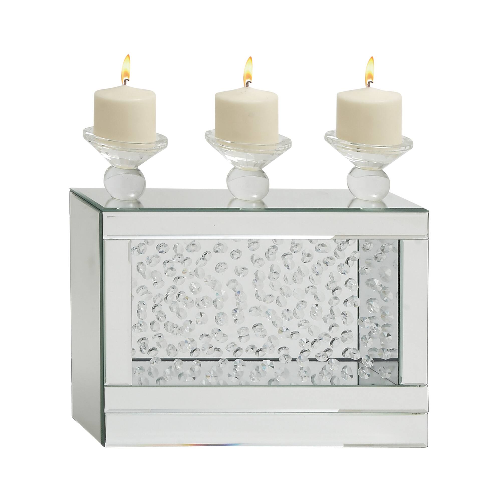 16" Silver Wood Glam Candlestick Holder